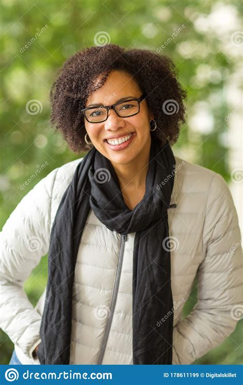 Confident Happy African American Woman Smiling Outside Stock Image Image Of Nature Cute