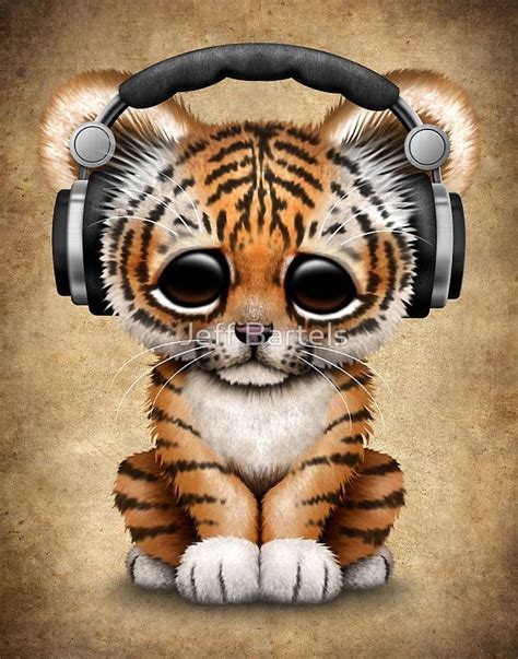 Cute Tiger Cub Dj Wearing Headphones By Jeff Bartels Cute Tigers