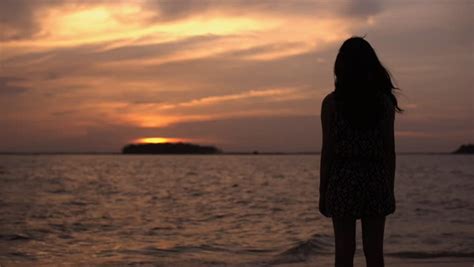 Cinemagraph Sad Girl Viewing Sunset Stock Footage Video