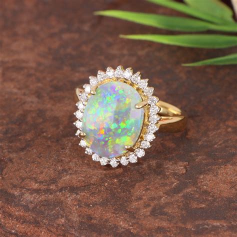 Alluring Multicolor Black Opal Ring Set In 18k Yellow Gold With Diamonds