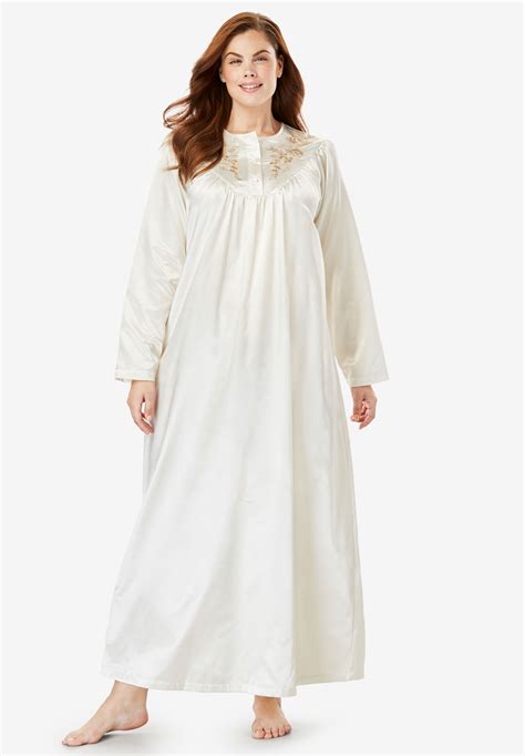 Embroidered Bib Brushed Satin Nightgown By Only Necessities® Plus Size