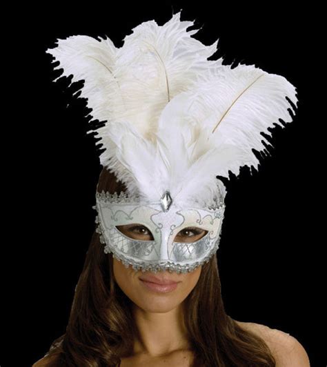 Victorian Carnival White Feather Masquerade Ball Halloween Costume Face