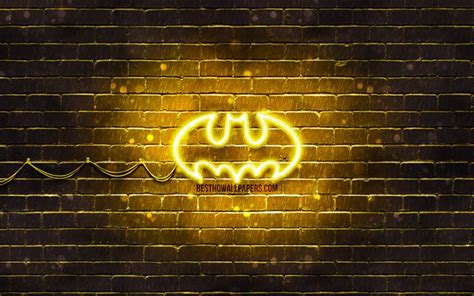 Download Wallpapers Batman Yellow Logo 4k Yellow Brickwall Batman