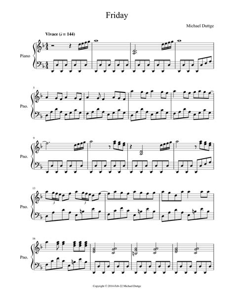Friday Sheet Music For Piano Solo