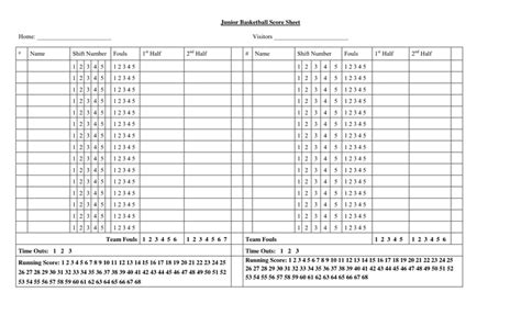 Basketball Score Sheet In Word And Pdf Formats Images