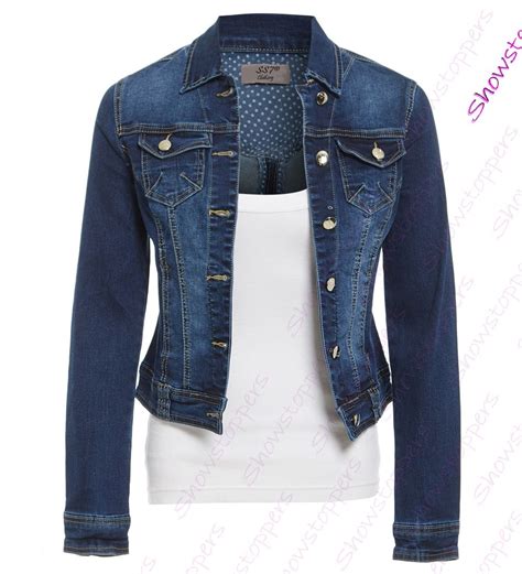 Womens Indigo Denim Jacket Ladies Stretch Jean Jackets Size 8 10 12 14 Dark Blue Ebay