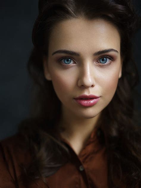 Evgeny Sibiraev Women Brunette Long Hair Makeup Blue Eyes