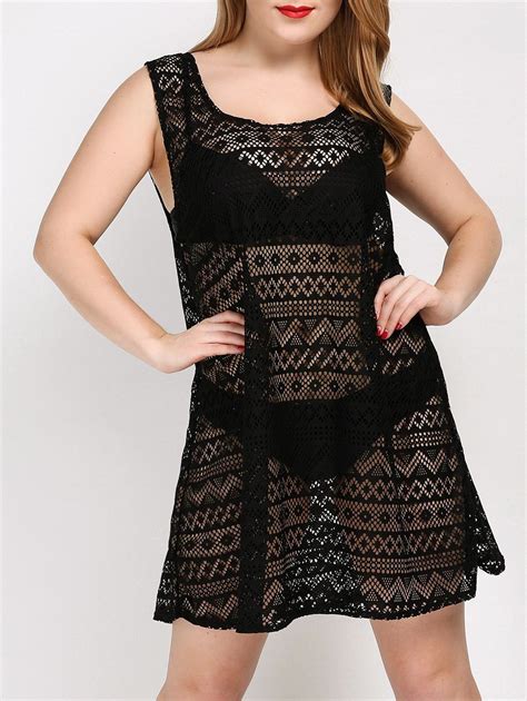 41 Off 2021 Plus Size See Thru Cover Up Beach Dress In Black Dresslily