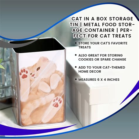 Cat In A Box Storage Tin Metal Food Storage Container Perfect For