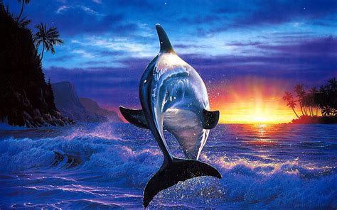 Dolphins Dolphin Painting Background Screensavers Sea Dolphin