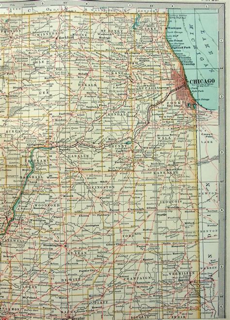 Original 1902 Map Of Northern Illinois By The Century Company Etsy