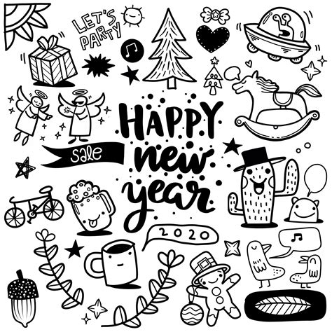 Hand Drawn New Year Doodle On Background New Year Doodle How To Draw