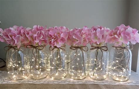 Set Of 6 Fairy Light Mason Jars Wedding Table Centerpieces Etsy