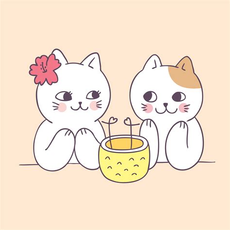 Cartoon Cute Summer Couple Cats Vector 558480 Vector Art