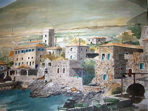 Greek Village Painting By Samir Sokhn