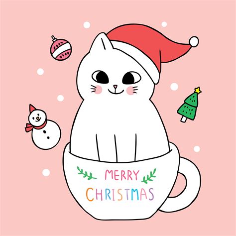 Cartoon Cute Christmas Cat And Coffee Cup 681238 Vector Art At Vecteezy
