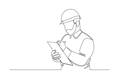 Continuous Line Drawing Of Young Male Architect Engineer Worker