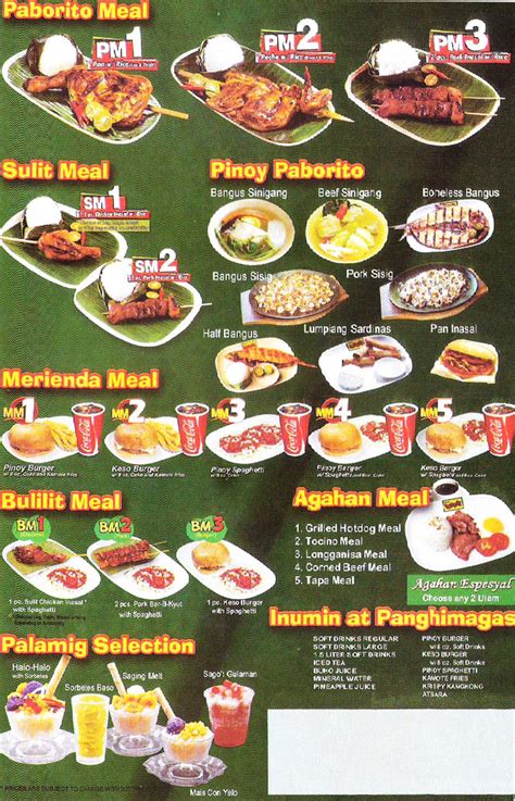 Mang Inasal Restaurant Menu