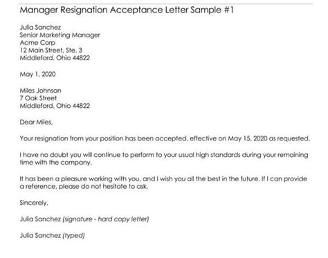 10 Best Samples Of Resignation Acceptance Letters