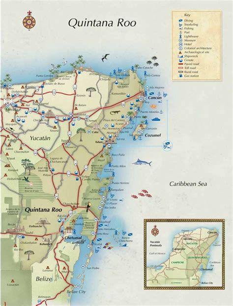 Mapa TurÍstico Completo De Quintana Roo Y Este De Yucatán Quintana