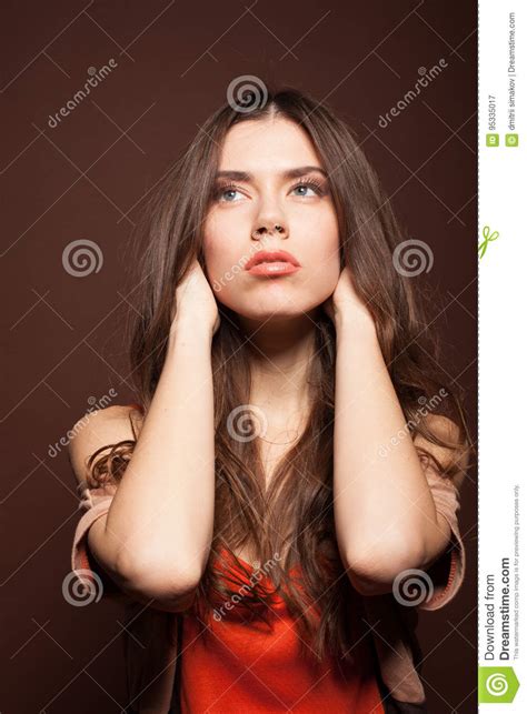 Beautiful Girl With Long Hair Posing In The Studio Stock Image Image