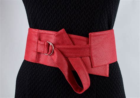 Waist Hip Eco Leather Belt Red Wide Vegan Belt Etsy Belts For Women