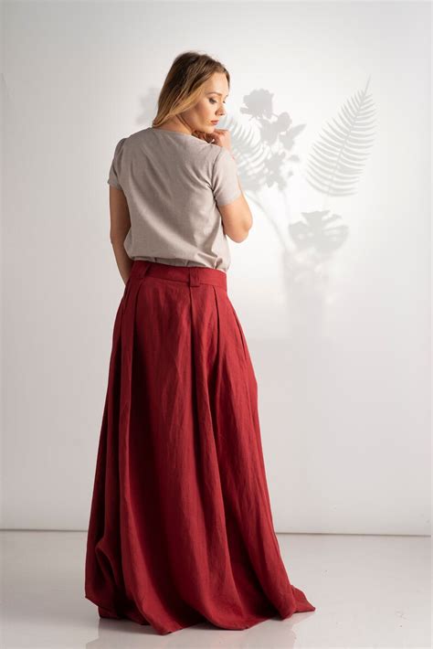 Linen Maxi Skirt Red Skirt Summer Skirt Plus Size Maxi Etsy