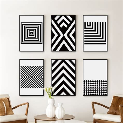 Black And White Abstract Geometric Pattern Canvas Art Painting Print