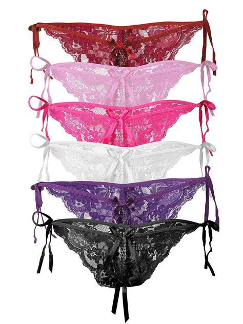 6 Pack Of Womens Sexy Lace Low Rise Panties Lingerie Crotchless Underwear