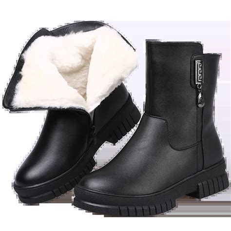 2018 New Black Winter Boots Women Shoes Comfortable Cowhide Leather Boots Non Slip Warm Fur One