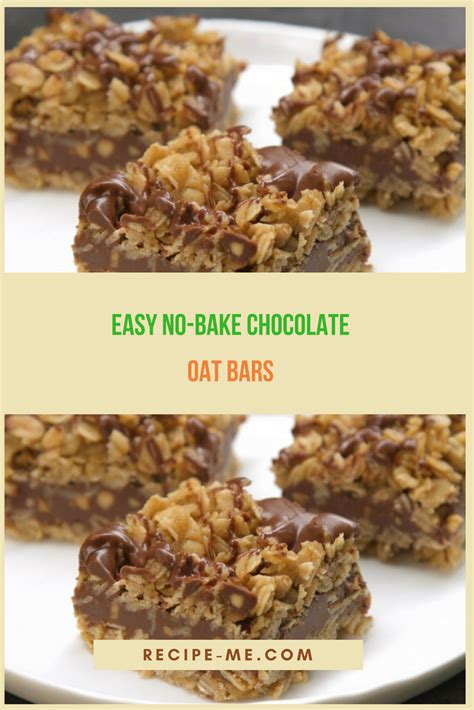 Cover, and refrigerate 2 to 3 hours or overnight. Easy No Bake Chocolate Oat Bars | Oat bar recipes ...