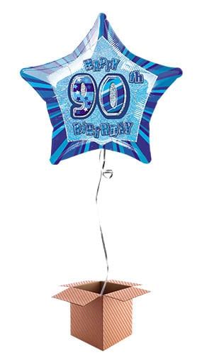 Blue Glitz 90th Birthday Prismatic Star Shape Foil Balloon Inflated