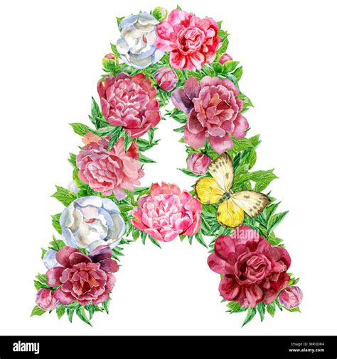 Letter A Of Watercolor Flowers Isolated Hand Drawn On A White Background Wedding Design