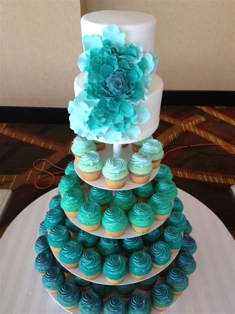 Blue Green Flowers Cake Purple Teal Wedding Teal Wedding Cake