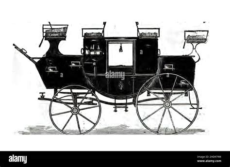A Nineteenth Century Vintage Illustration Of A Black Carriage Stock