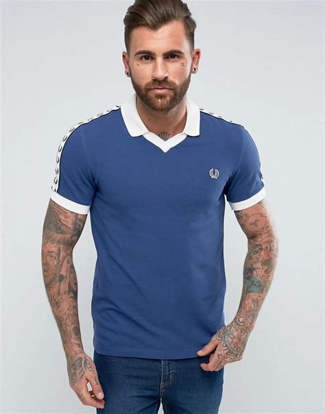 Fred Perry Sports Authentic Slim Fit Taped Pique Polo Shirt Blue Blue Modesens Polo Shirt