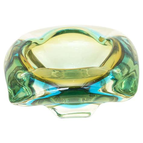 Flavio Poli Seguso Murano Green Yellow Sommerso Faceted Art Glass Bowl For Sale At 1stdibs
