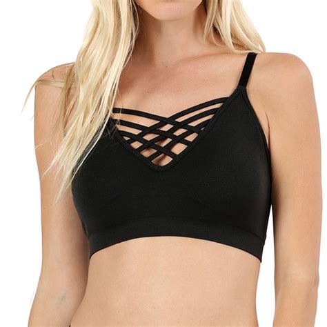 mek group women s v neck sports bra crop top caged strappy bralette criss cross cleavage