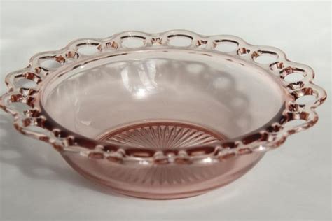 Vintage Pink Depression Glass Salad Serving Bowl Anchor Hocking Old Colony Open Lace Edge