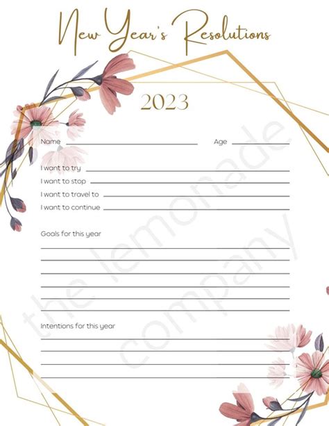 Floral Printable 2023 New Years Resolutions New Etsy