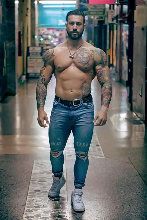 Handsome Sexy Latino Muscular Shirtless Man Smiling Male Model Tattoo