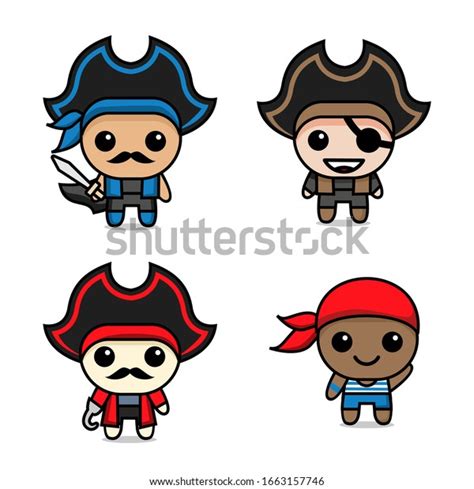 Collection Cute Kawaii Pirate Character Stock Vector Royalty Free