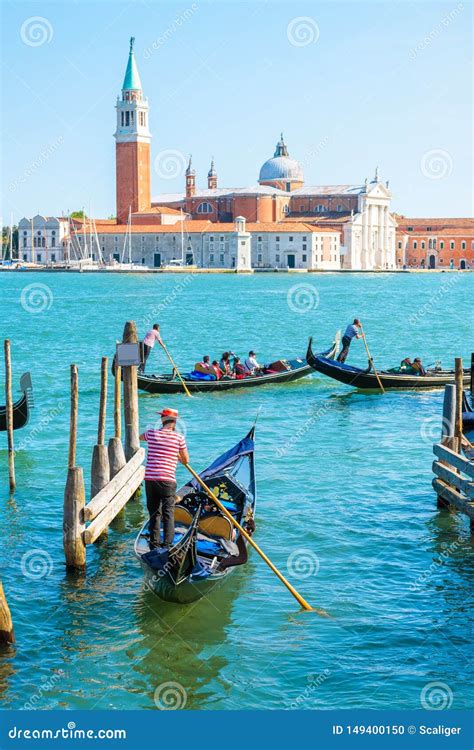 Gondolas Sail Near The San Marco Square Venice Italy Editorial Image