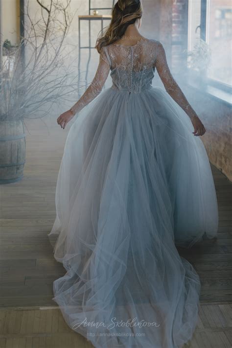 Blue Grey Wedding Dress From Lace And Tulle Anna Skoblikova