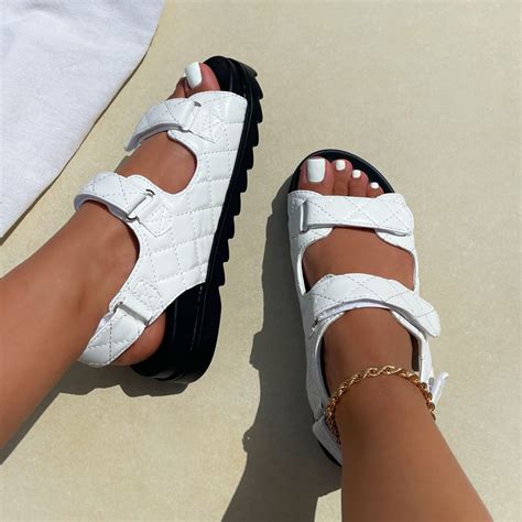 Jermaine White Quilted Double Strap Sandals Simmi London