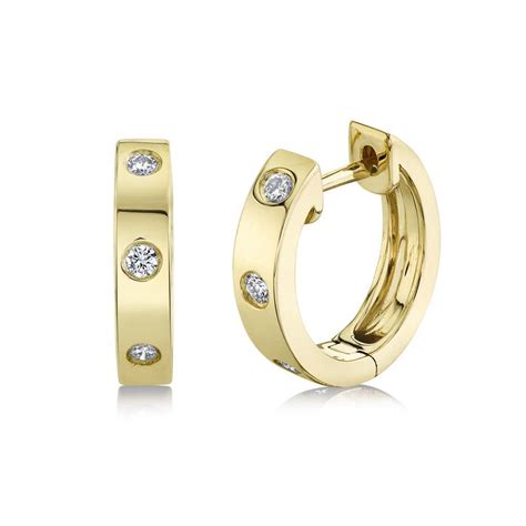 Three Stone Diamond Huggie Hoop Earrings In K Yellow Gold Bailey S