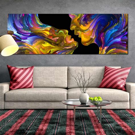 Panoramic Wall Art Human Kissing Mind Colorful Abstract 1 Piece Canvas
