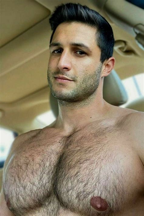 Shirtless Male Beefcake Muscular Huge Hairy Pecs Chest Car Hunk Photo