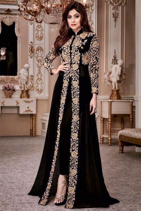Attractive Black Color Georgette Heavy Gold Embroidered Traditional