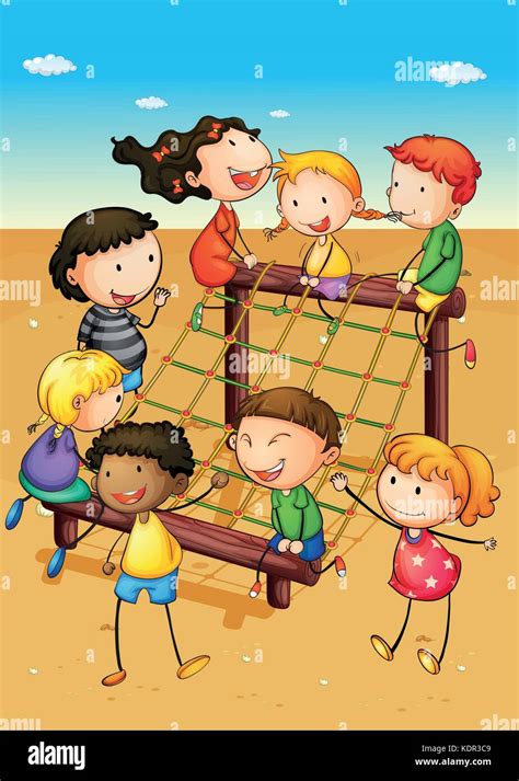 Happy Children Playing In Playground Illustration Stock Vector Image